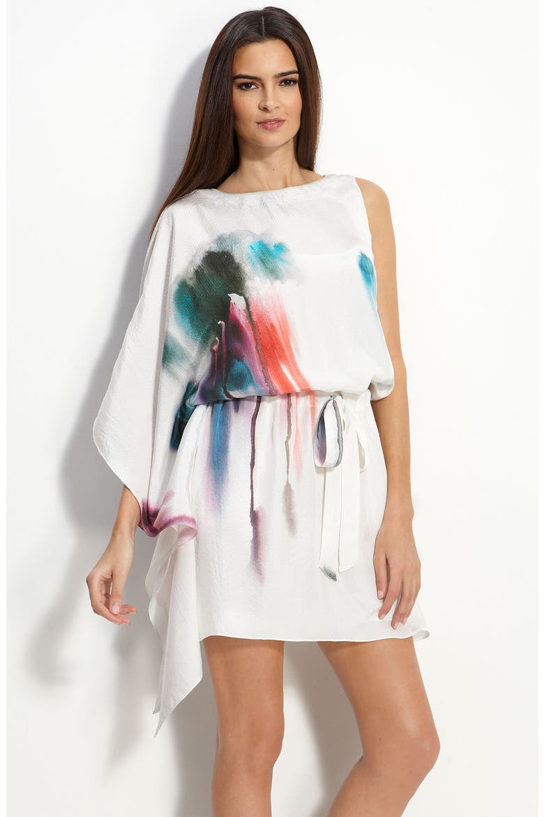 One Sleeve Hammered Silk Dress, Main, color, CORAL
