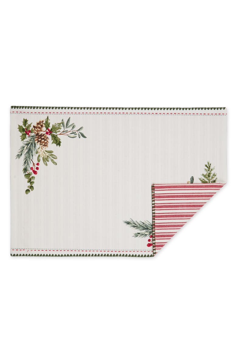 Design Imports Set of 4 Heritage Holiday Reversible Sprigs Placemats, Alternate, color, Boughs Of Holly/ Red Ticking