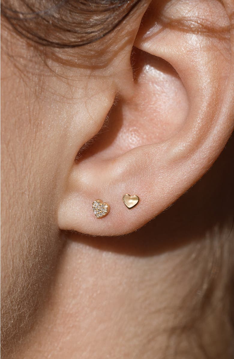 MADE BY MARY 14k Diamond Heart Stud Earring (Flat Back) - Single, Alternate, color, 14K Solid Gold