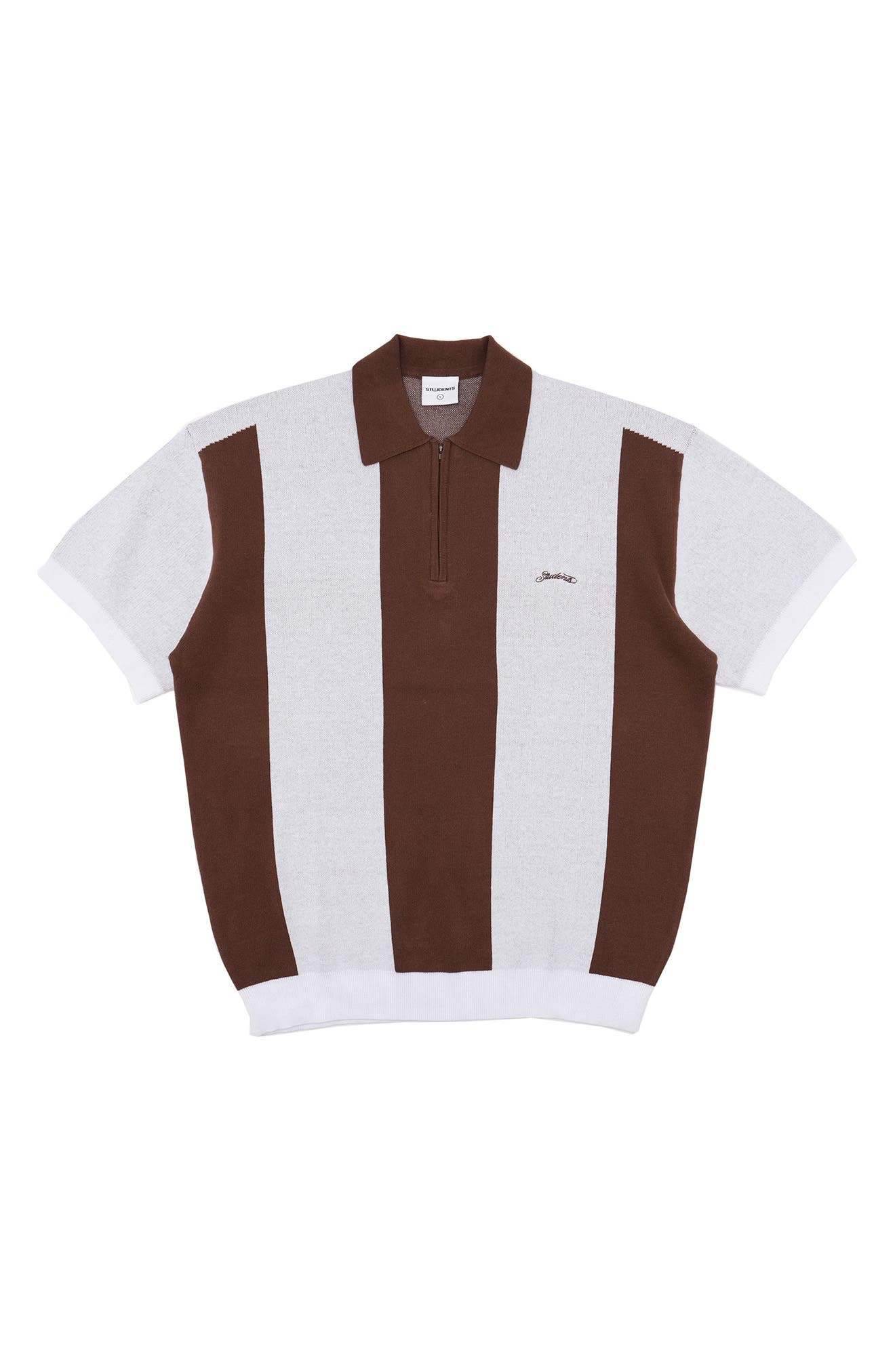 STUDENTS Umpire Stripe Half Zip Polo in Brown 