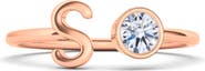 HauteCarat Letter Lab Created Diamond 18K Rose Gold Ring
