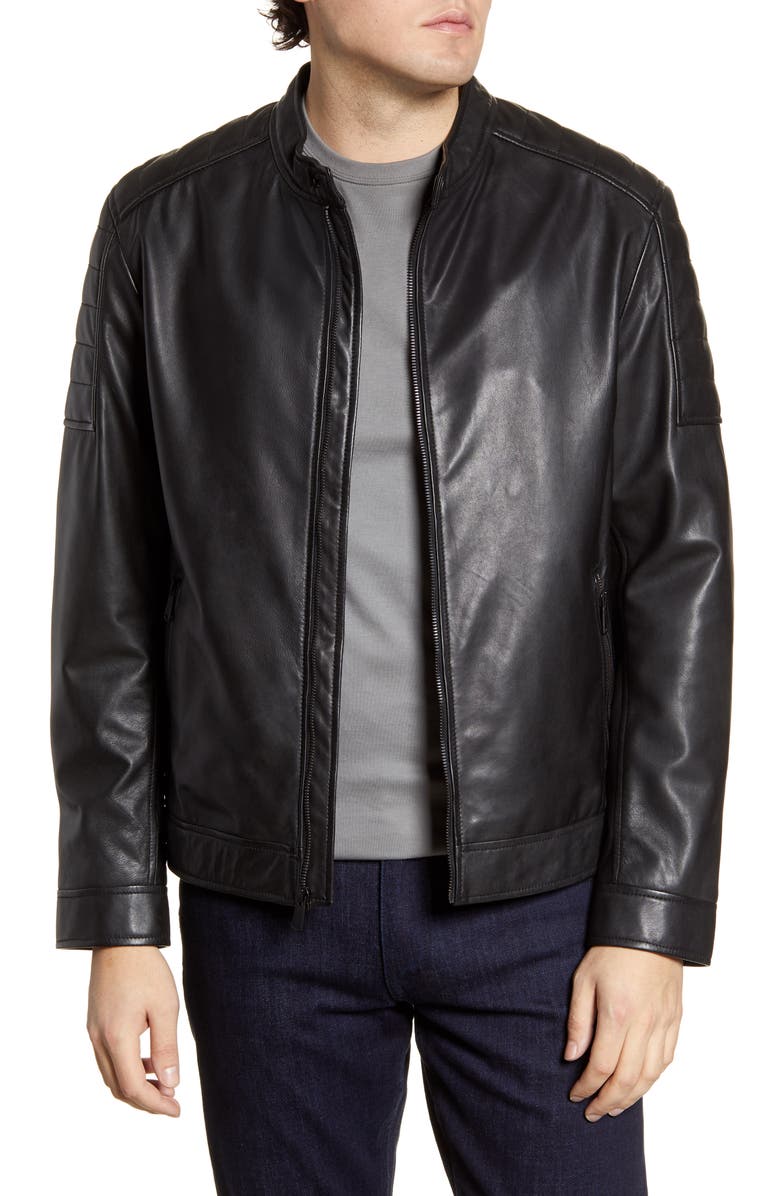 Cole Haan Racer Leather Jacket, Main, color, 