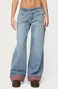 EDIKTED Plaid Cuff Baggy Jeans