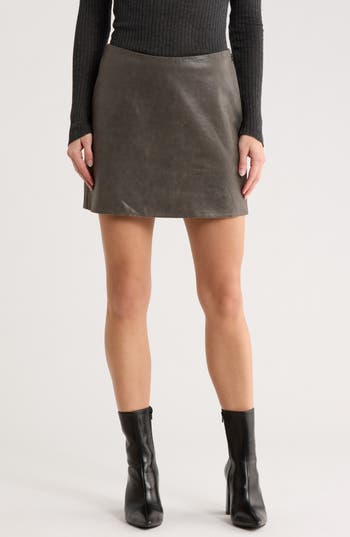 Dl1961 Alma Leather Miniskirt In Gray