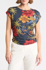 T Tahari Cuffed Short Sleeve Ruched T-Shirt