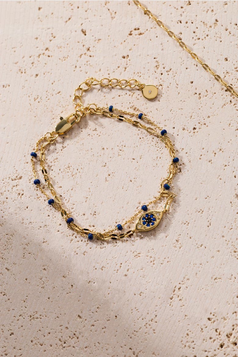 Festival 2 strand Evil eye bracelet, Alternate, color, Gold