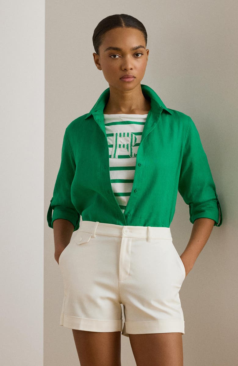 Lauren Ralph Lauren Karrie Linen Button-Up Shirt, Alternate, color, Stem Green