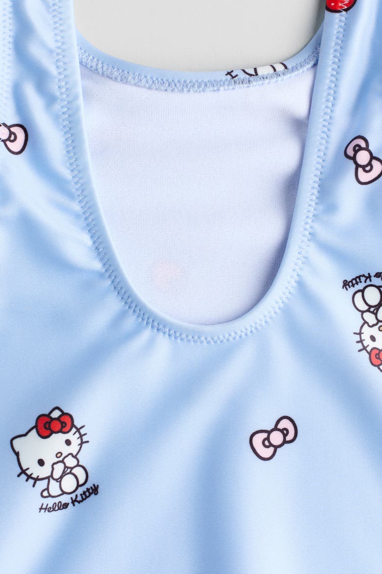 Printed Knot-detail Swimsuit, Alternate, color, Light blue/Hello Kitty