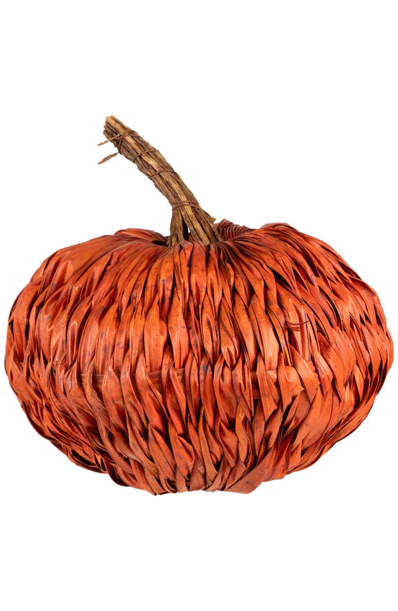 Northlight Woven Rattan Fall Harvest Pumpkin Decoration - 8.5", Main, color, Orange