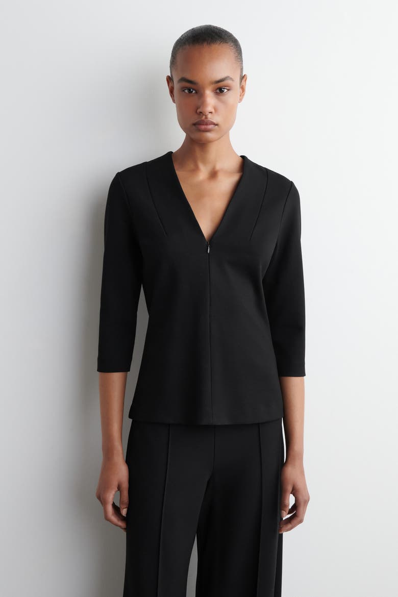 Jersey V-Neck Top, Main, color, BLACK