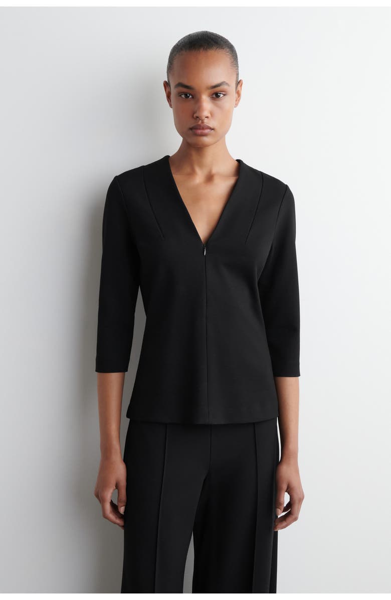 COS Jersey V-Neck Top, Main, color, Black