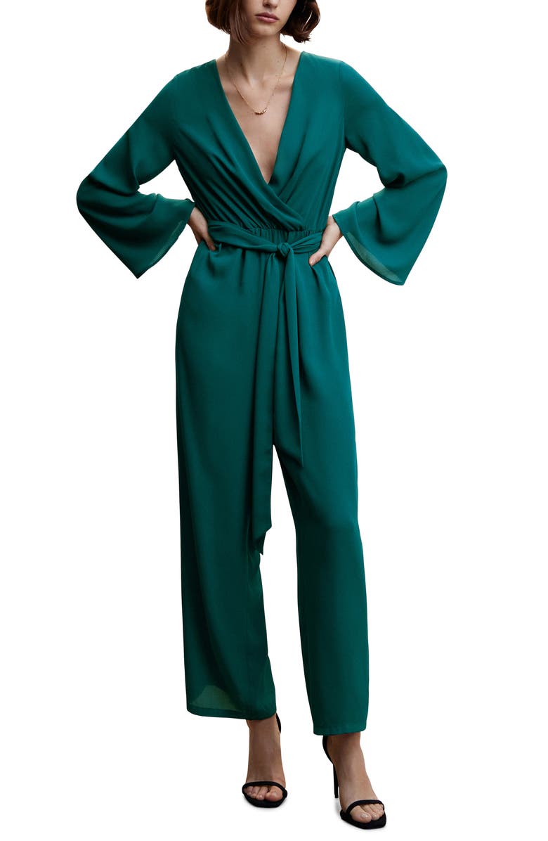 MANGO Tie Waist Faux Wrap Jumpsuit, Main, color, 