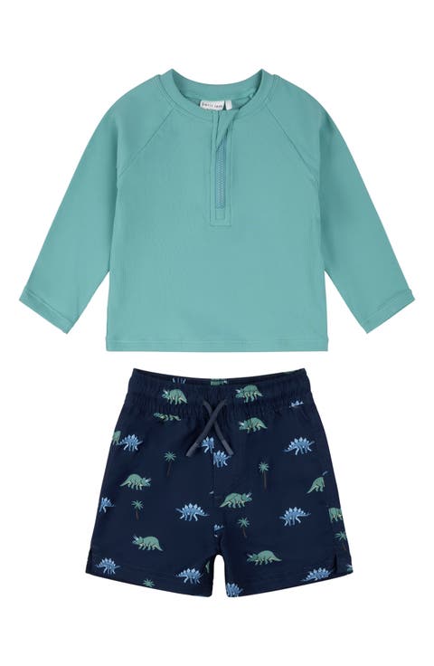 Long Sleeve Rashguard & Swim Trunks Two-Piece Swimsuit Set