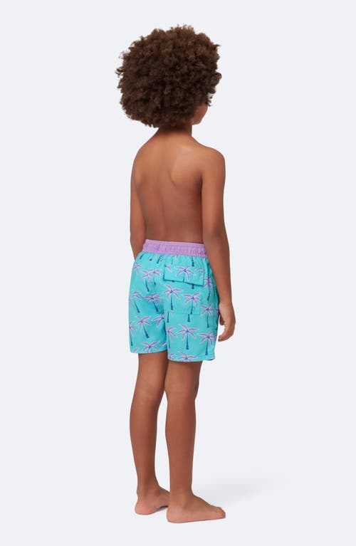 Tom & Teddy Kids' Palm Tree Print Performance Swim Trunks In Aqua Violet