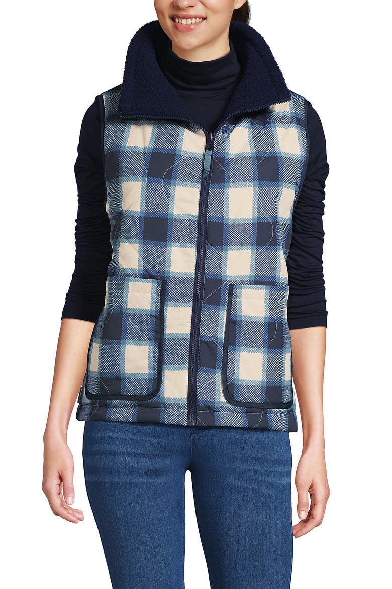 High Pile Fleece Reversible Mixed Media Vest, Main, color, Navy/Navy Check