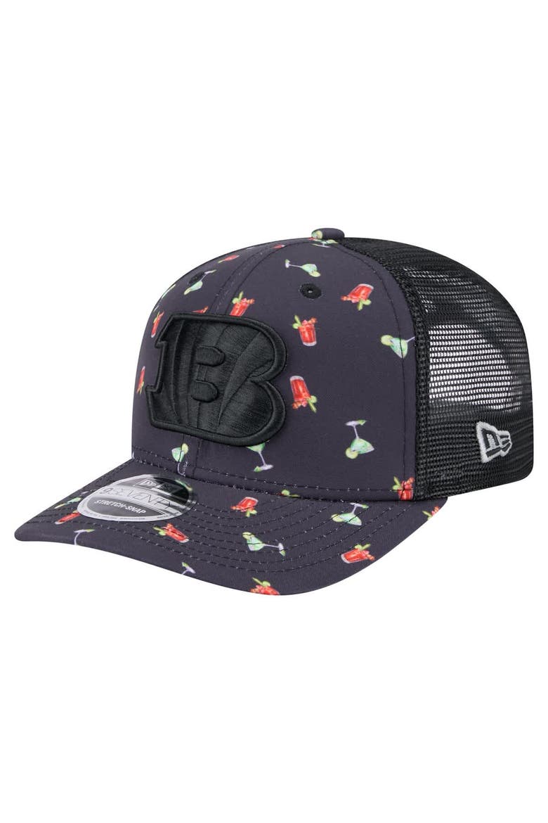 Men's New Era  Navy/Black Cincinnati Bengals Adventure Drinks Pattern 9SEVENTY Stretch-Snap Hat, Main, color, Navy