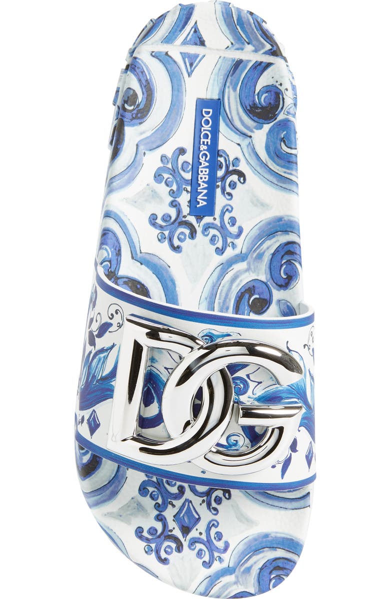 Dolce&Gabbana Logo Majolica Print Slide Sandal, Alternate, color,