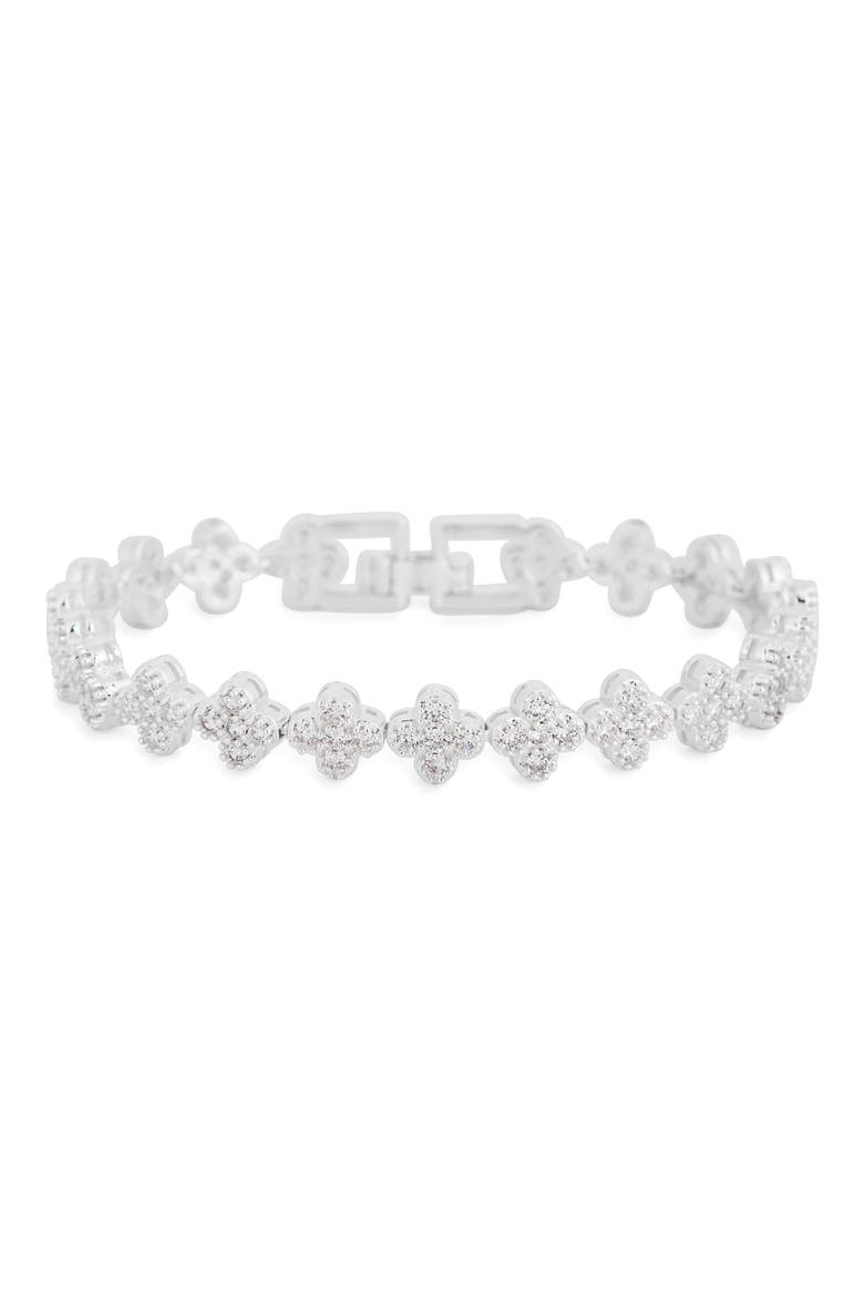 CZ Clover Station Tennis Bracelet, Main, color, CLEAR- SILVER