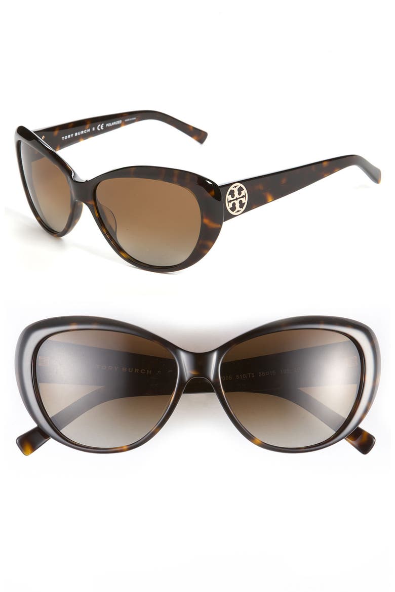 56mm Polarized Cat's Eye Sunglasses, Main, color, POLARIZED DARK TORTOISE
