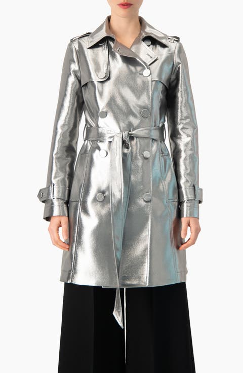 Liquid Metallic Double-breasted Trench Coat