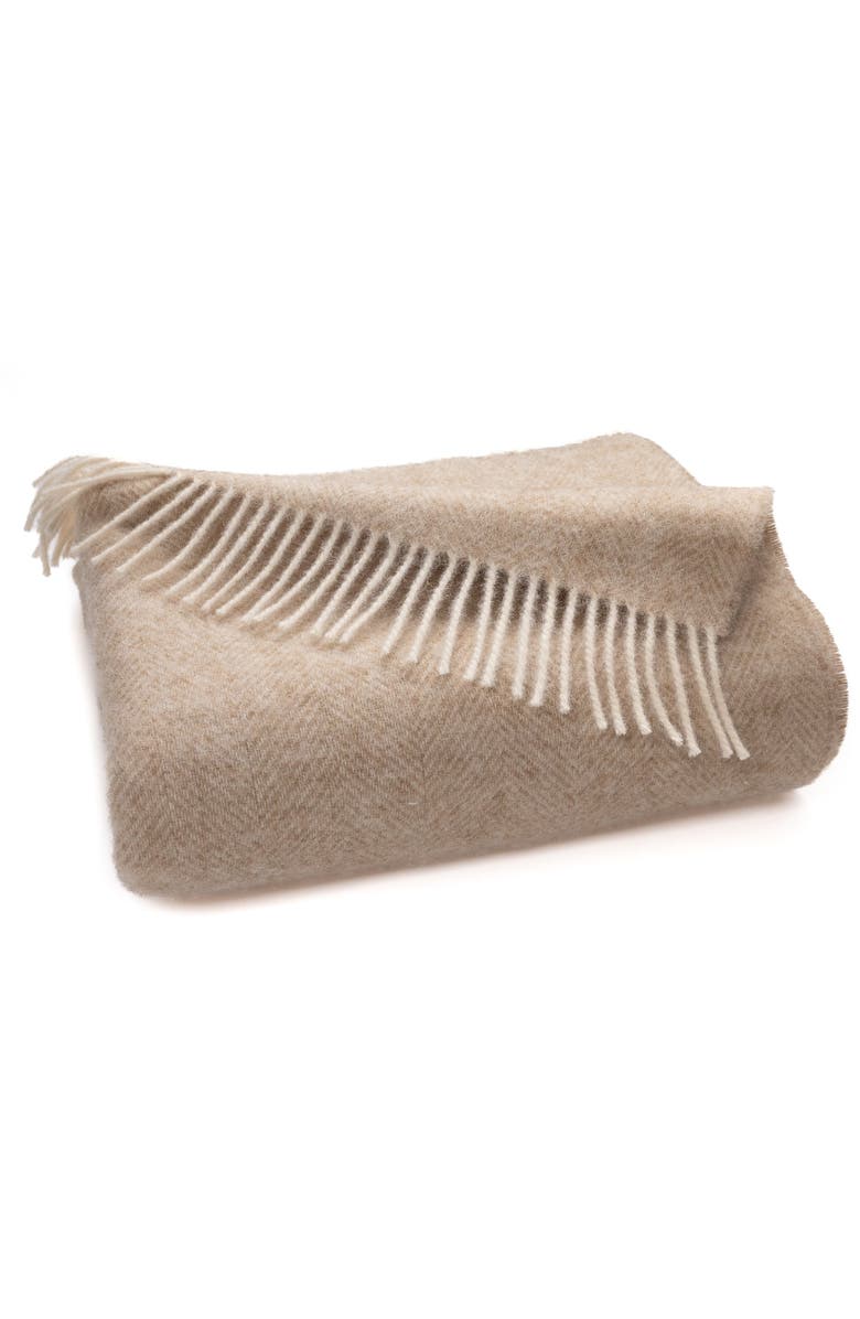 Prince of Scots Southampton Home Shetland Lambswool Herringbone Throw, Main, color, Linen