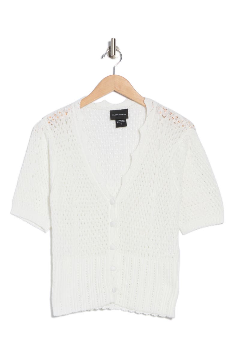 Forgotten Grace Open Knit Short Sleeve Button-Up Sweater, Alternate, color, White