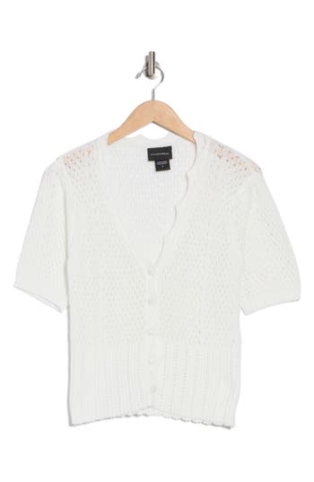 FORGOTTEN GRACE FORGOTTEN GRACE OPEN KNIT SHORT SLEEVE BUTTON-UP SWEATER 