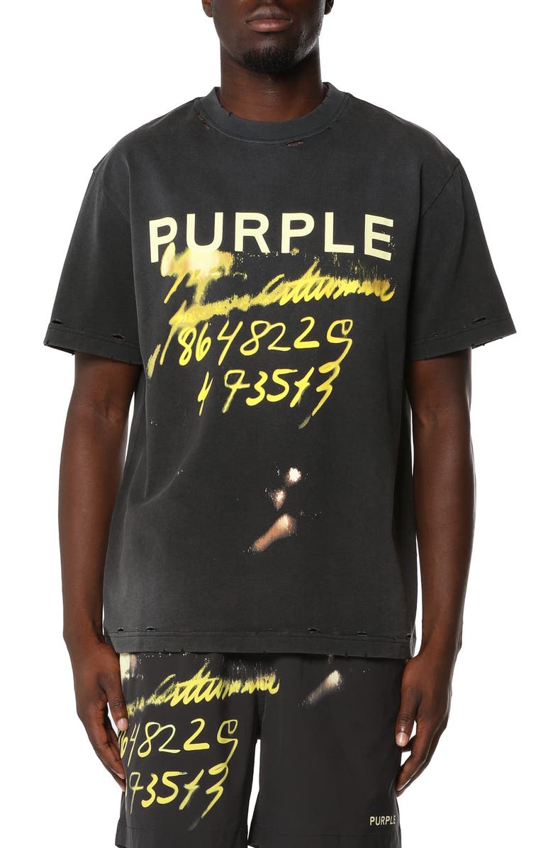 PURPLE BRAND Distressed Heavyweight Cotton Jersey Graphic T-Shirt, Main, color, Black