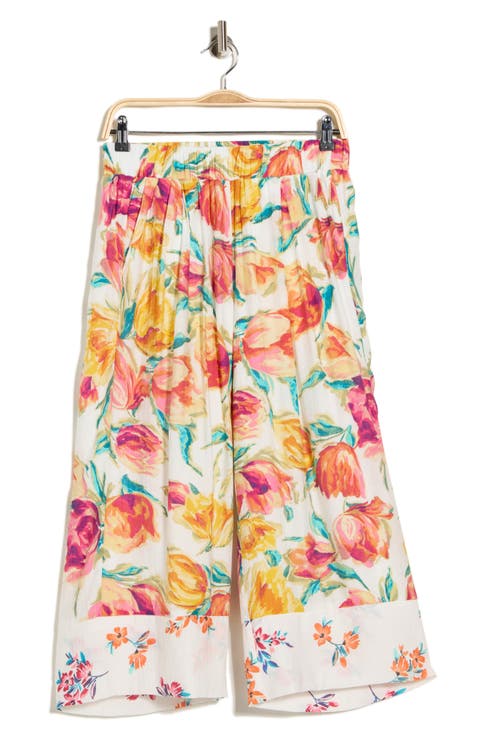 Floral Wide Leg Pull-On Pants