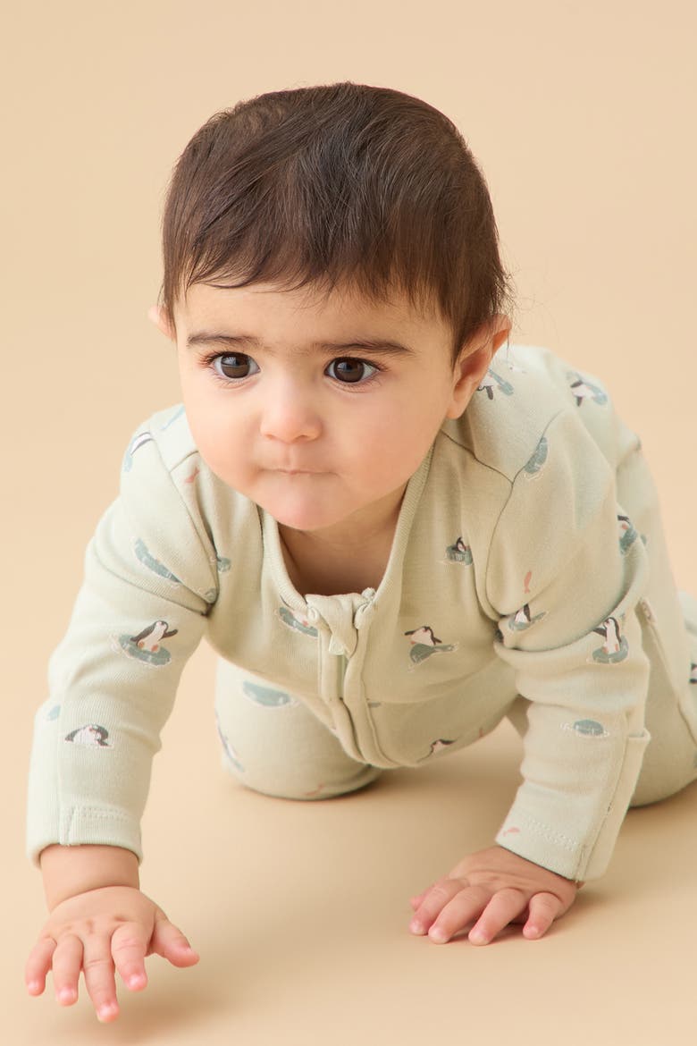 Penguin Two Way Zip-Up Sleepsuit, Alternate, color, Mint Penguin
