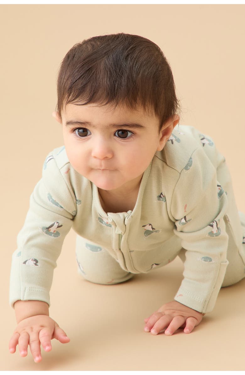 MORI Penguin Two Way Zip-Up Sleepsuit, Alternate, color, Mint Penguin