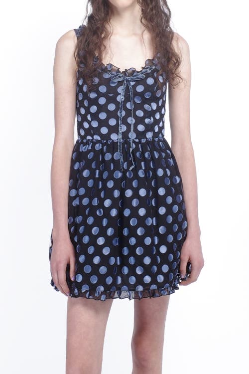 Anna Sui Dot Chiffon Ruffle Mini Dress In Cornflower Multi