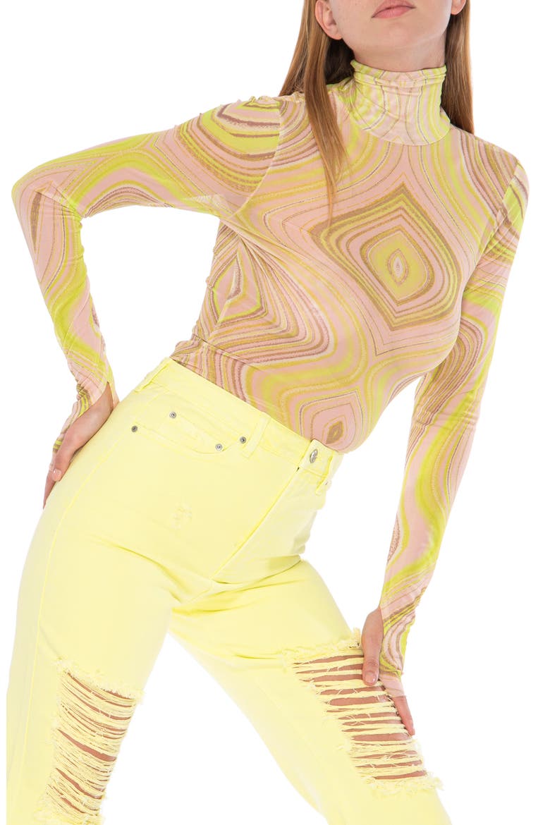 Zadie Power Mesh Long Sleeve Shirt, Main, color, LIME SWIRL