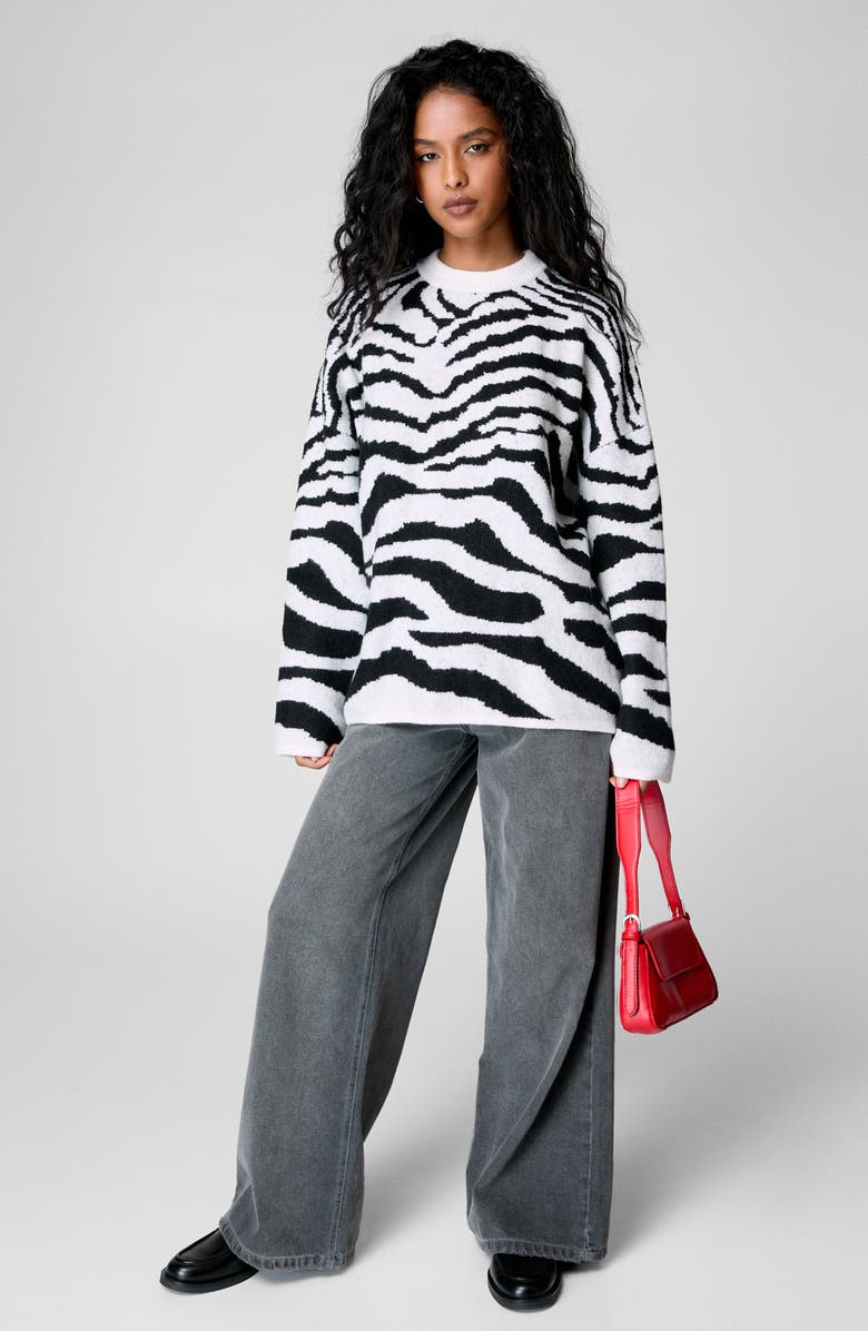 NASTY GAL Zebra Oversize Sweater, Alternate, color, 
