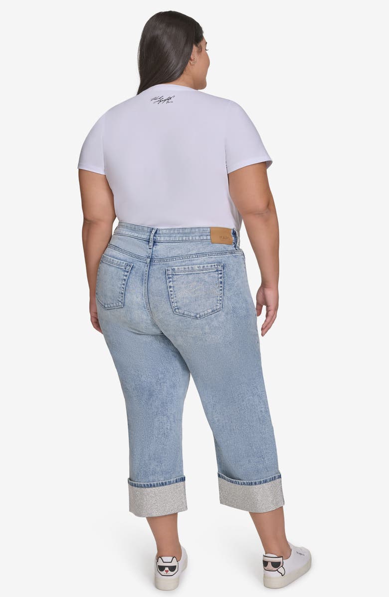 KARL LAGERFELD PARIS Crystal Cuff High Waist Jeans, Alternate, color, Ice Blue