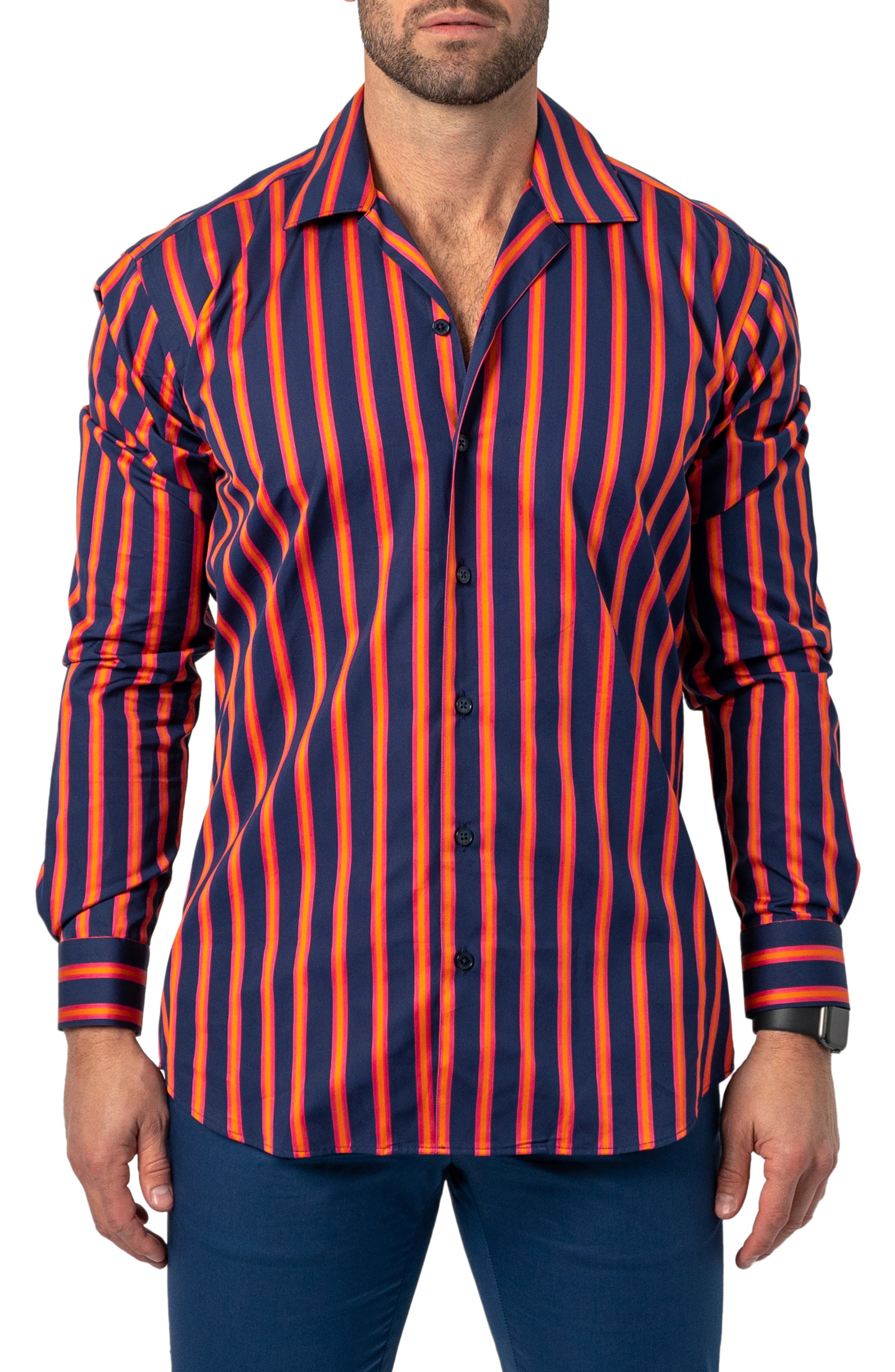 Maceoo Fibonacci Bold Stripe Regular Fit Print Button-Up Shirt