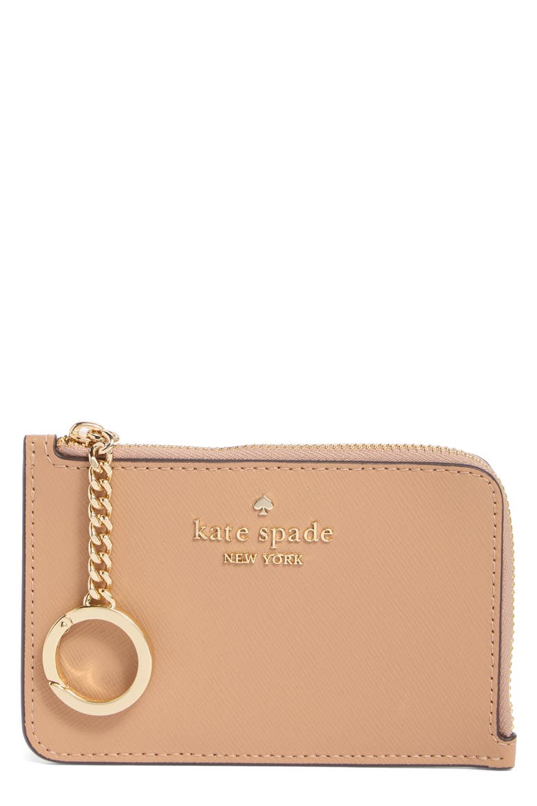 madison saffiano zip card case, Main, color, LIGHT FAWN