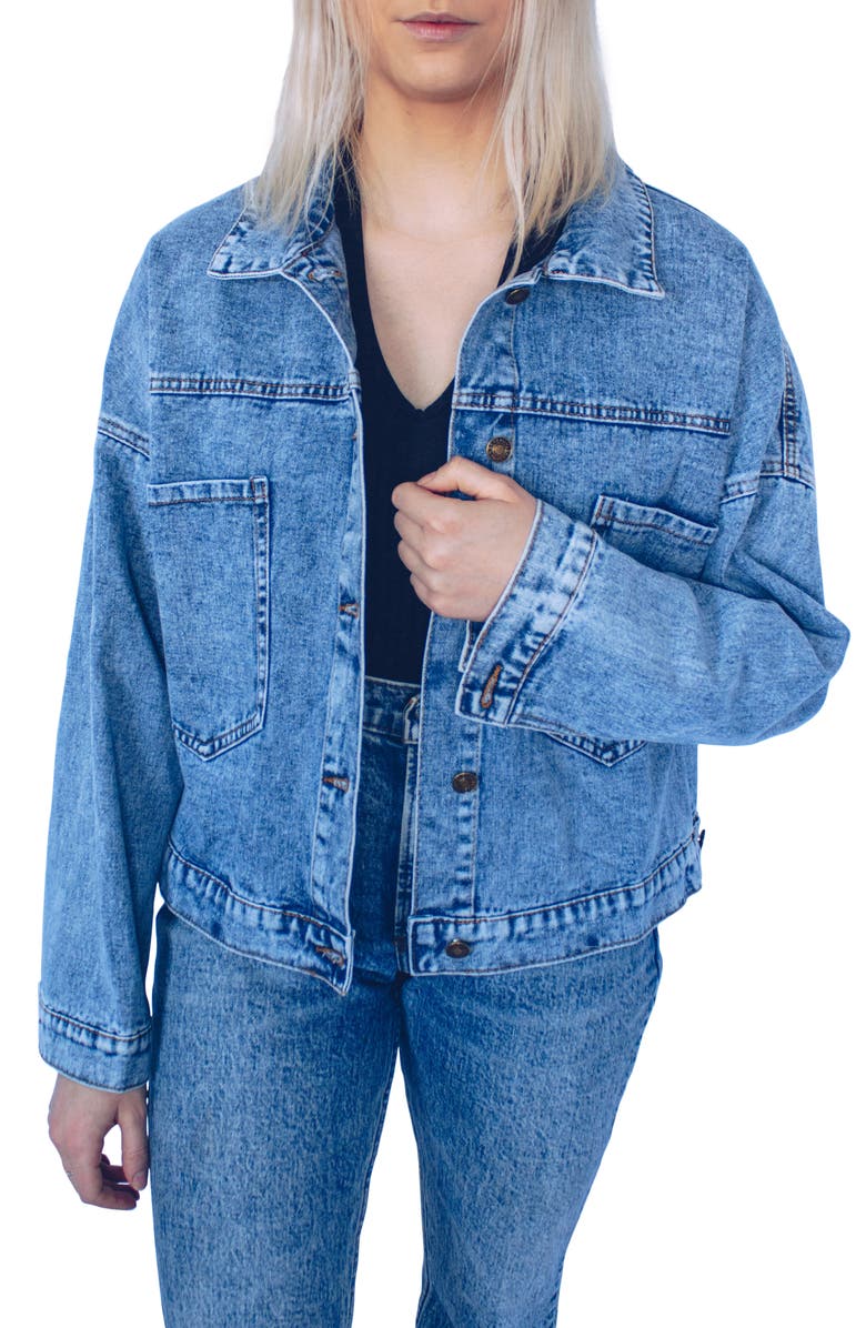 Rivalry Runway Lips Print Denim Jacket, Alternate, color, 