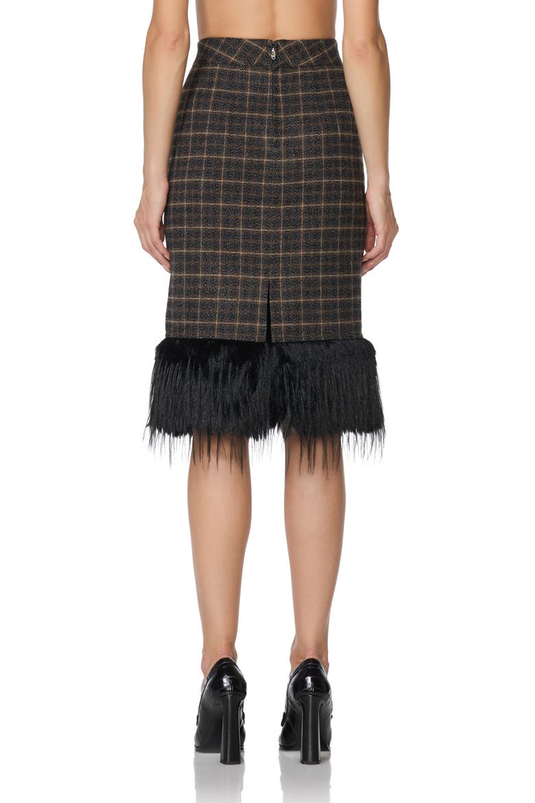 Midi Skirt with Faux Fur Hem, Alternate, color, CHARCOAL PLAID WITH FUR