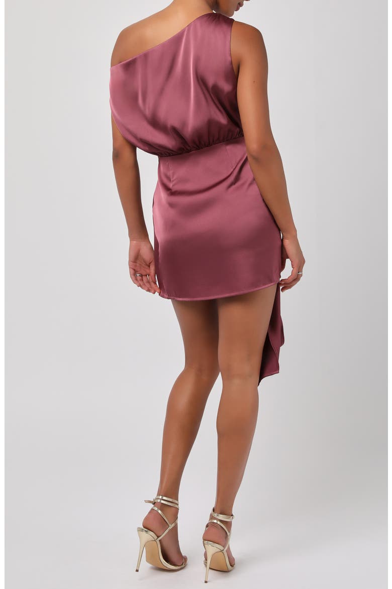 June One-Shoulder Tie Front Satin Minidress, Alternate, color, DARK MAUVE