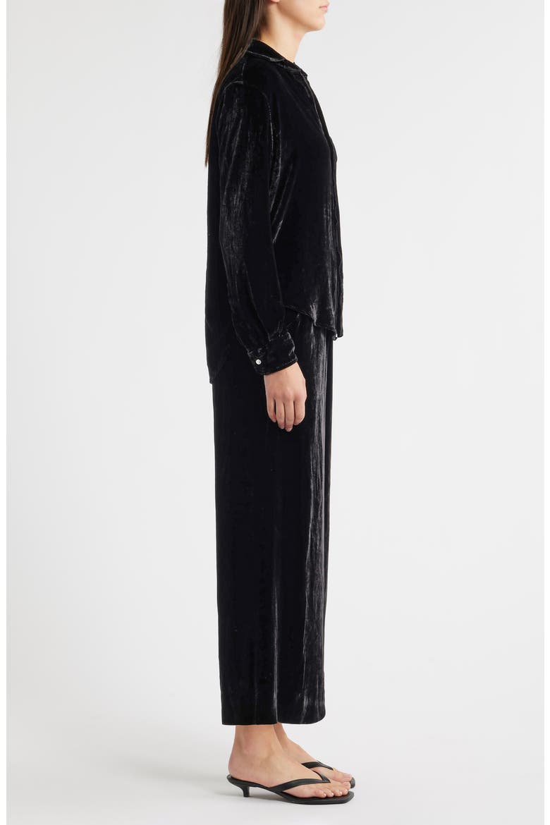 Tuscany Getaway Velvet Button-Up Shirt & Crop Wide Leg Pants Set, Alternate, color, BLACK