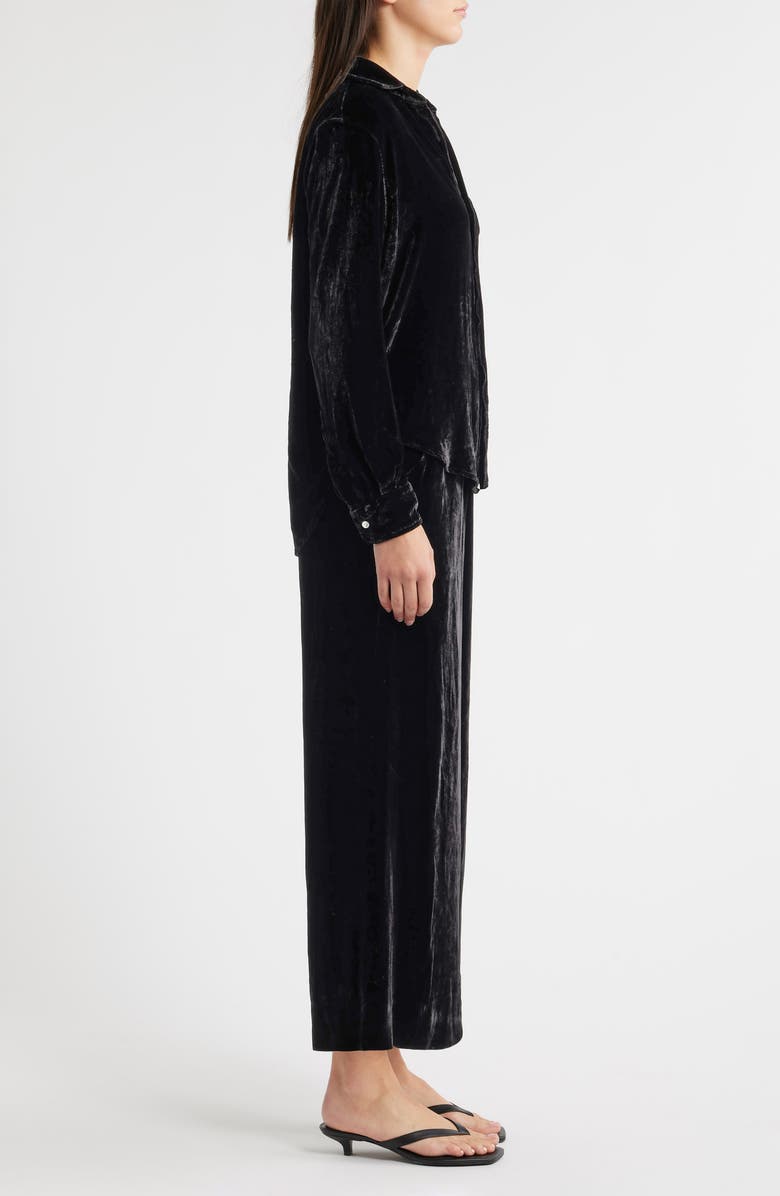 Frank & Eileen Tuscany Getaway Velvet Button-Up Shirt & Crop Wide Leg Pants Set, Alternate, color, Black