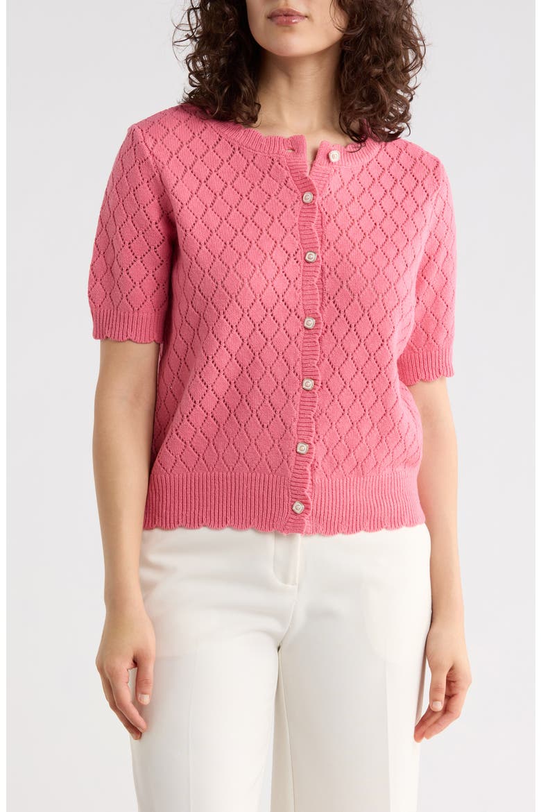 Pointelle Short Sleeve Cardigan, Main, color, MADEMOISELLE PINK