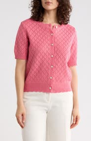 Nanette Lepore Pointelle Short Sleeve Cardigan
