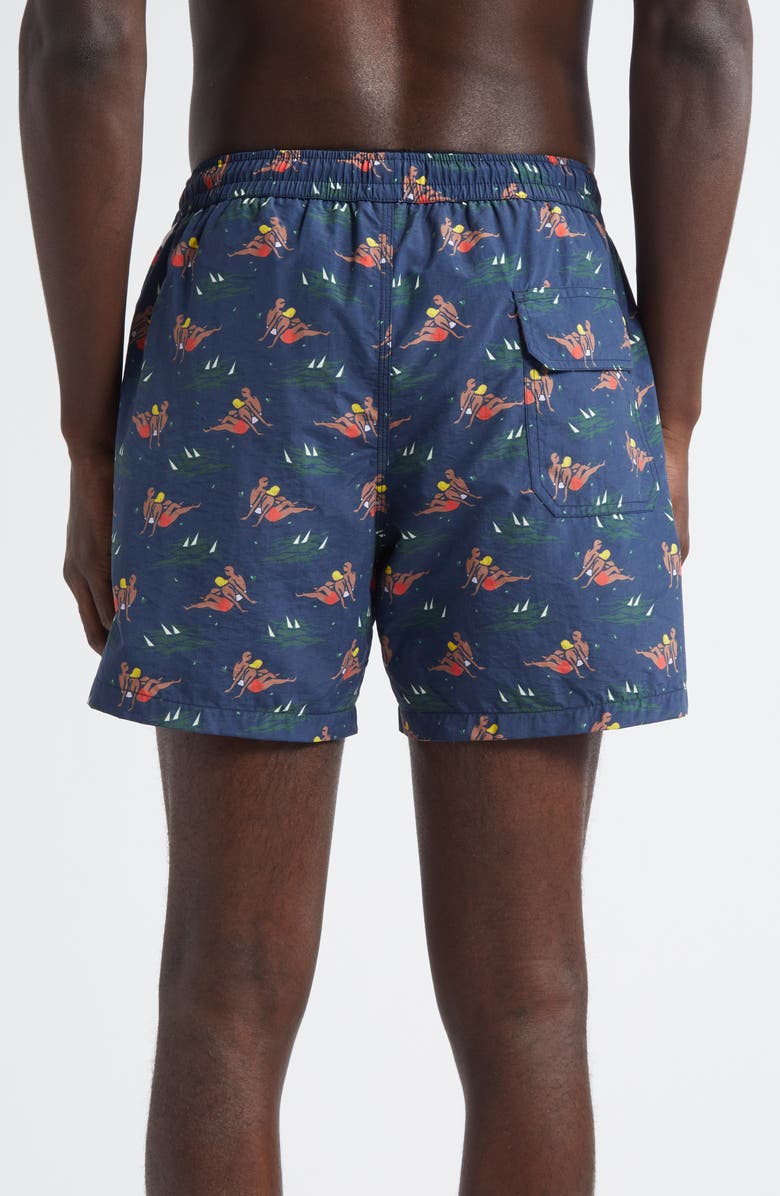 Drake's Bathers Print Drawstring Swim Trunks, Alternate, color, 251 Navy