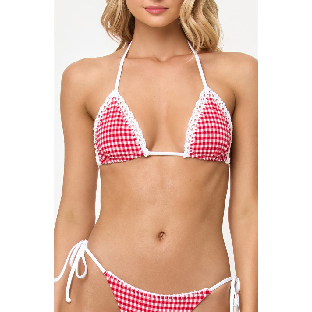 LSPACE Samba Embroidered Trim Bikini Top in Lipstick Red at Nordstrom, Size Medium