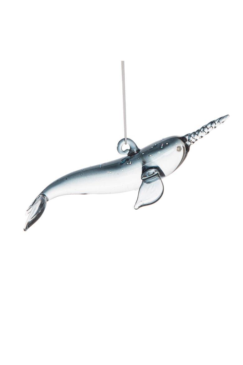 Narwhal Blown Glass Christmas Ornament, Main, color, Blue