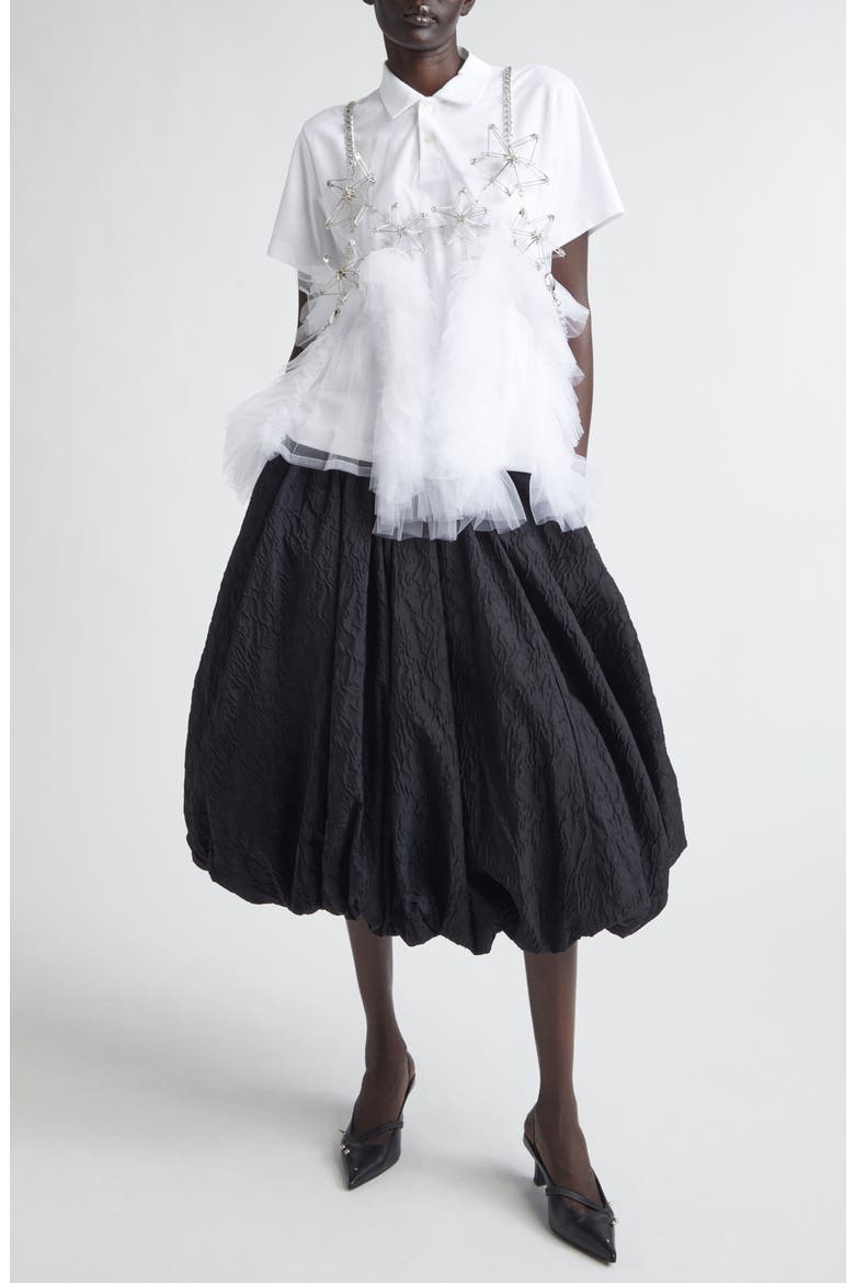 Cotton Ponte & Tulle Polo, Alternate, color, WHITE