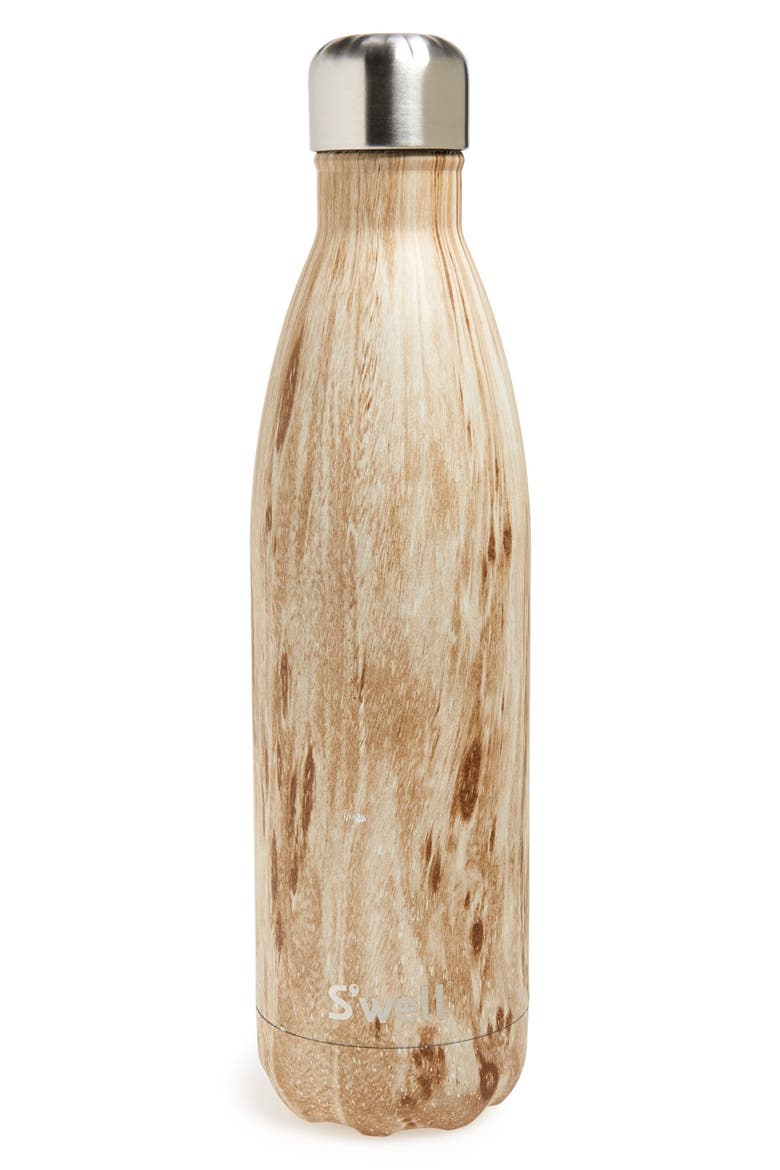 'Blonde Wood' Stainless Steel Water Bottle, Main, color, BROWN