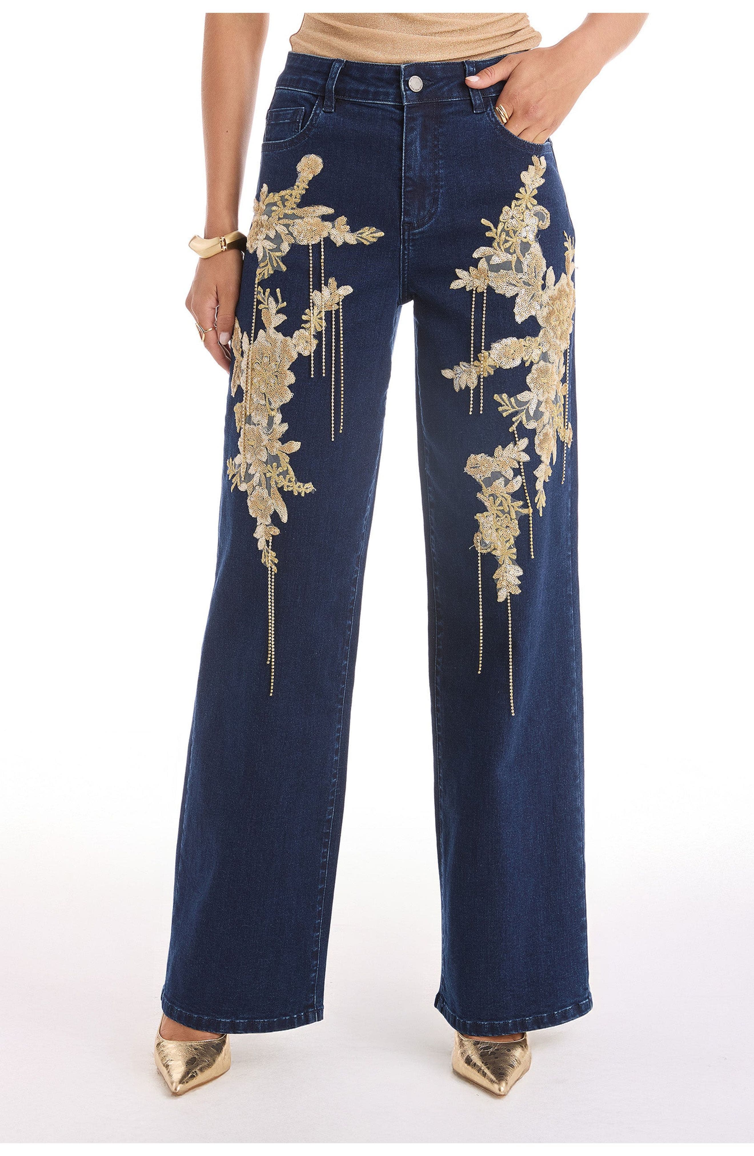 The Noli Shop Rocco Gold Embellished Jean (Women) | Nordstrom